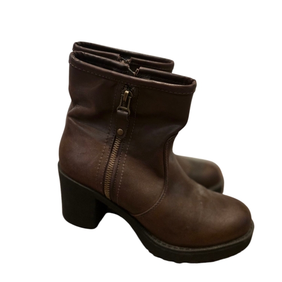 Cathy Jean Brown Heeled Ankle Boots Double Zipper Vintage Size 8 - Picture 2 of 7